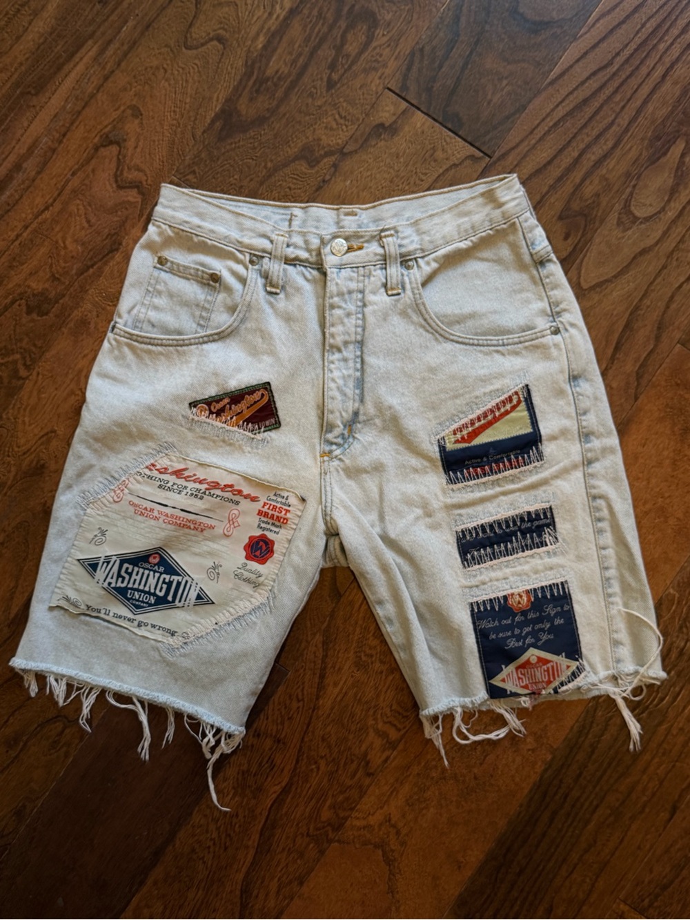 Light Wash Patchwork Men’s Denim Shorts